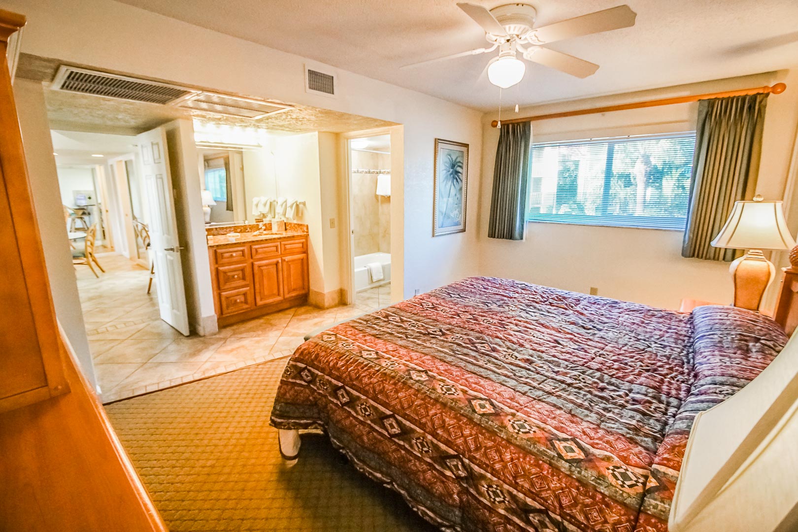 An expansive master bedroom at VRI's Coral Reef Beach Resort in St. Pete Beach, Florida.